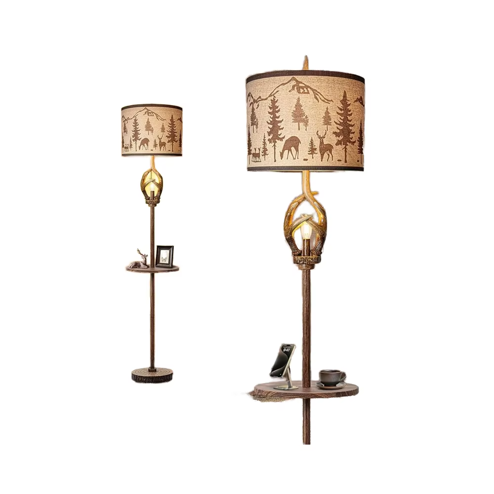 SIMIG Metal Tray Floor Lamp – Vintage Farmhouse Linen Shade (Bulb Included)