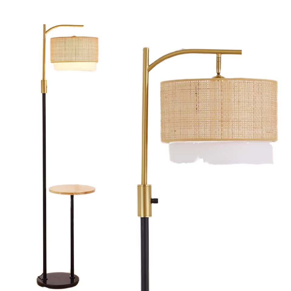 SIMIG Dimmable Boho Farmhouse LED Arc Floor Lamp – E26 Fabric Bamboo Shades