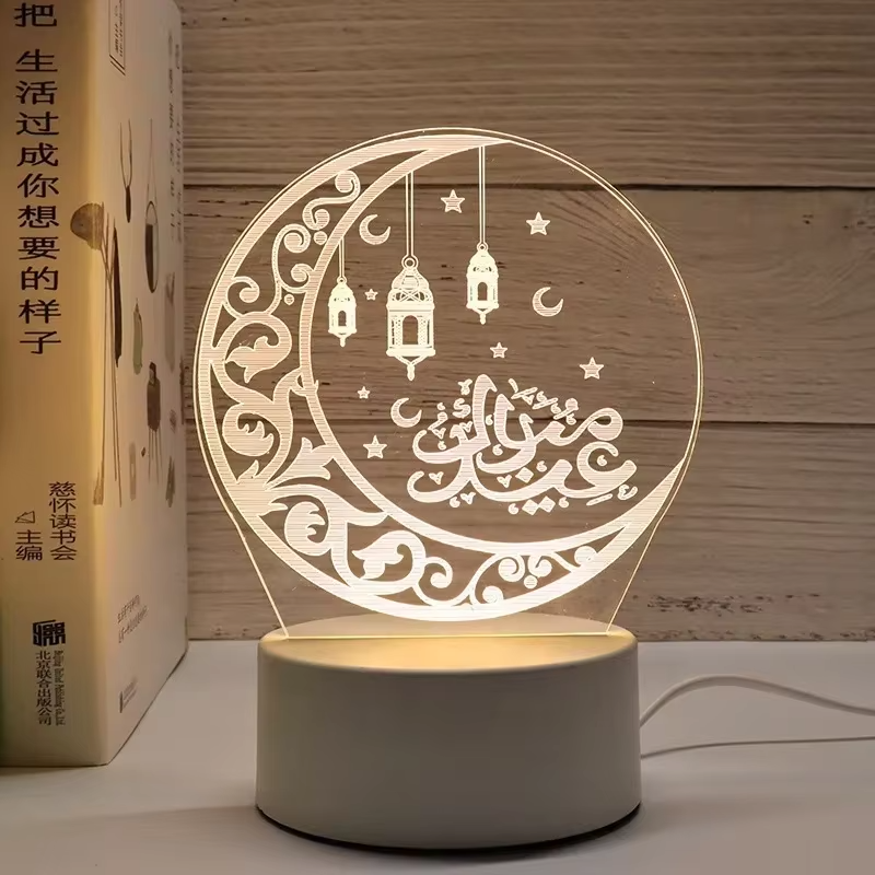 2025 Ramadan 3D Night Light – Glass Eid Mubarak Decoration