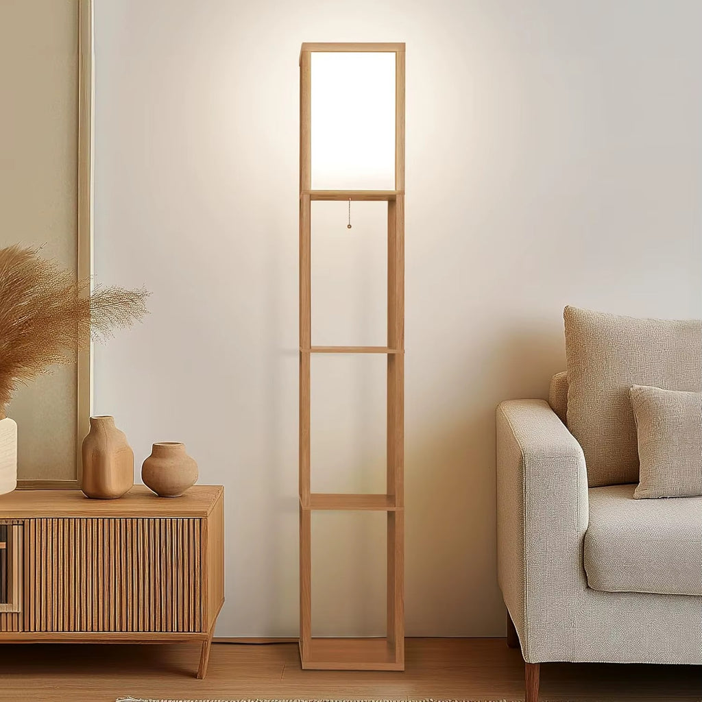 SIMIG Maxwell LED Floor Lamp – Natural Wood Shelf E27