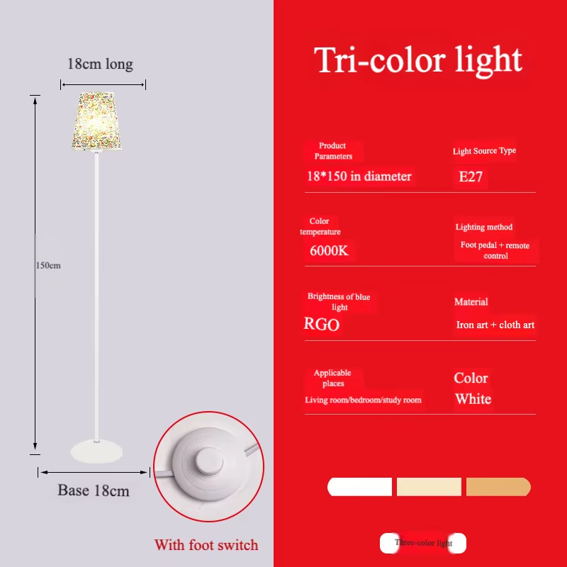 Vintage Floral Fabric Floor Lamp – E27 Iron Base