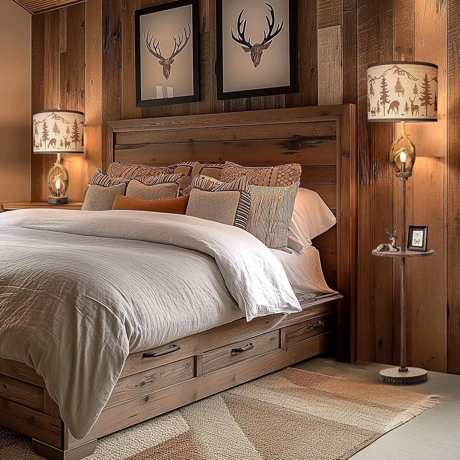 SIMIG Metal Tray Floor Lamp – Vintage Farmhouse Linen Shade (Bulb Included)