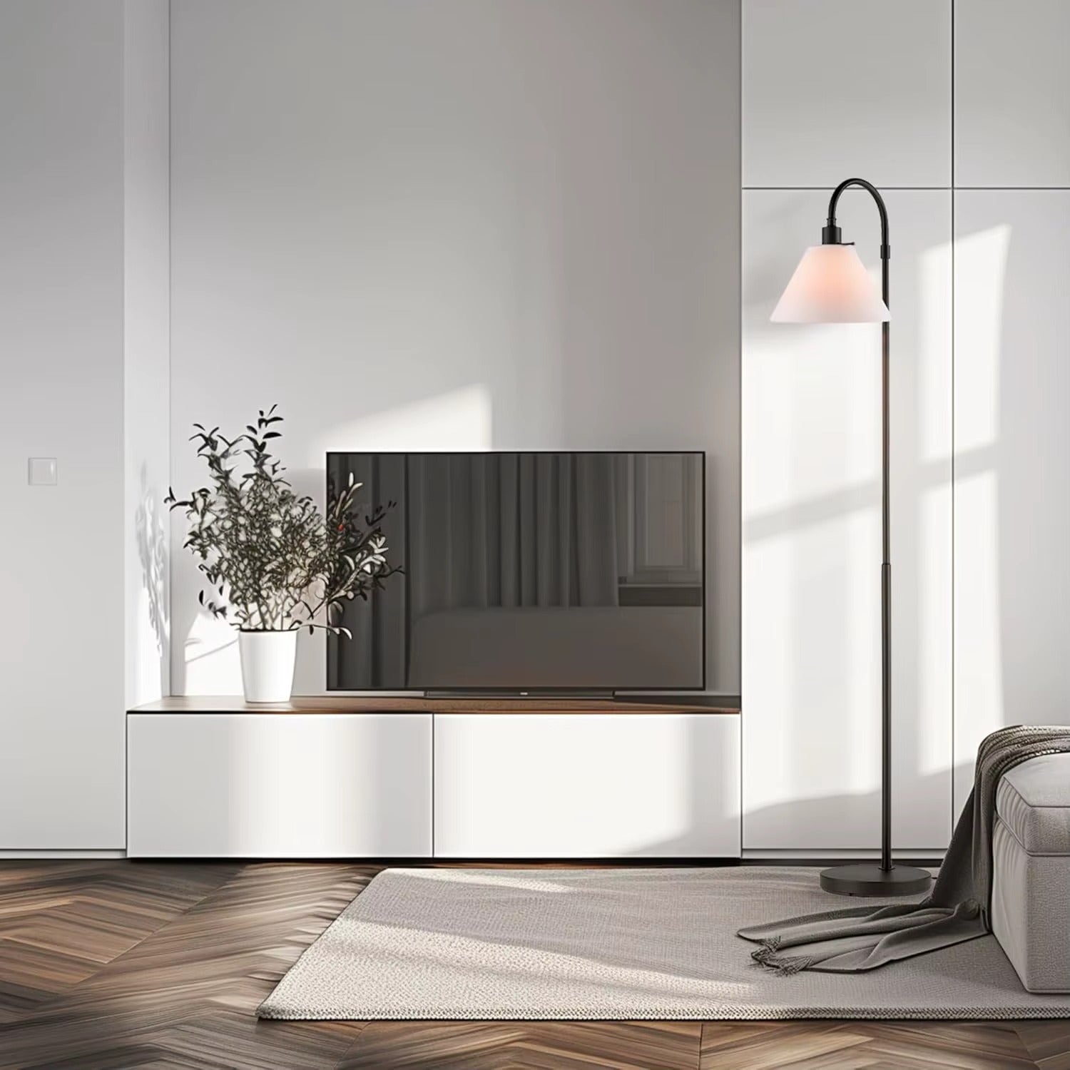 62" Floor Lamp – Rotary Switch, White Fabric Shade