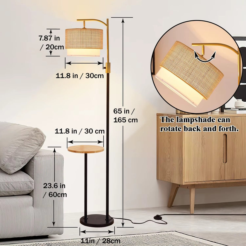 SIMIG Dimmable Boho Farmhouse LED Arc Floor Lamp – E26 Fabric Bamboo Shades