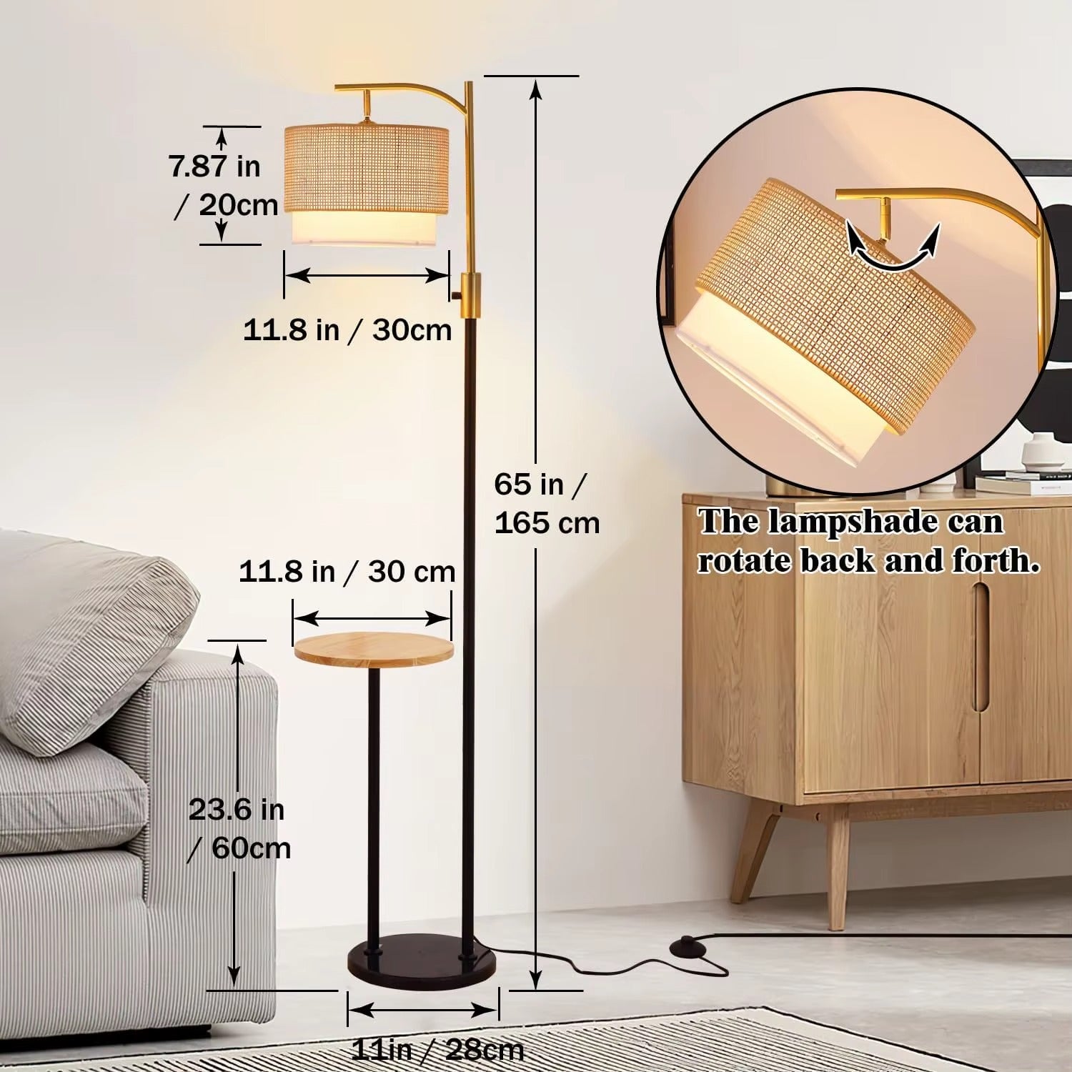 SIMIG Dimmable Boho Farmhouse LED Arc Floor Lamp – E26 Fabric Bamboo Shades