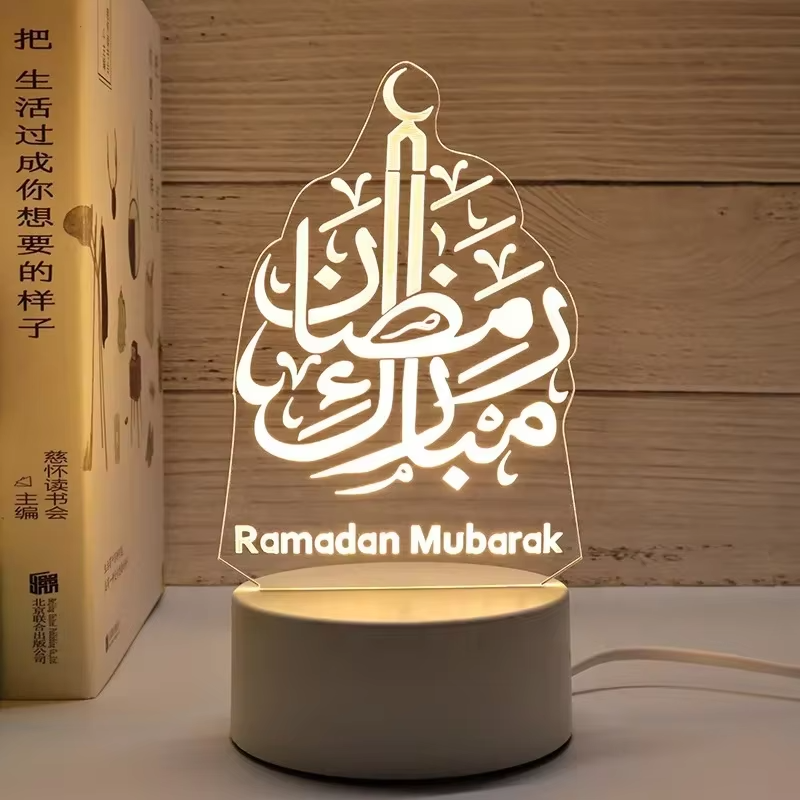 2025 Ramadan 3D Night Light – Glass Eid Mubarak Decoration