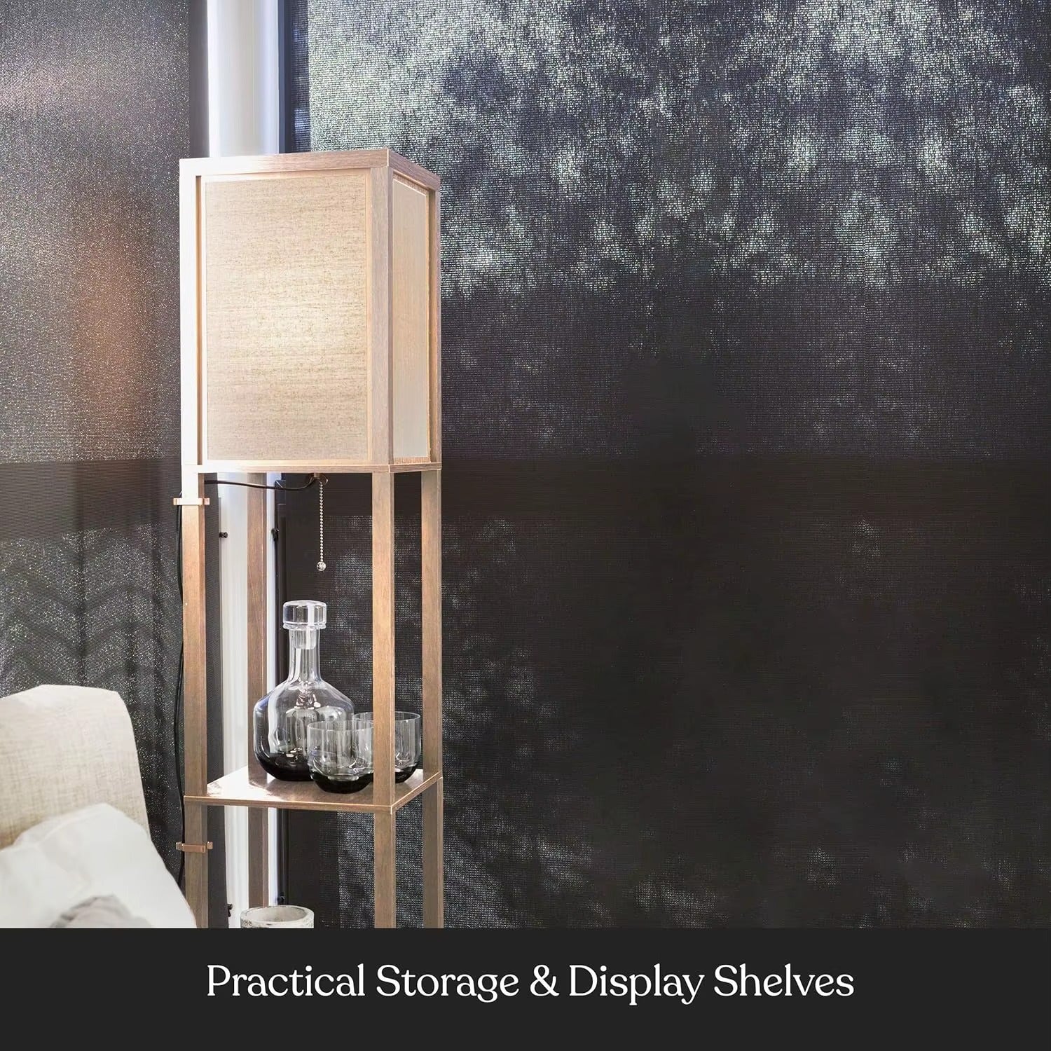 SIMIG Maxwell LED Floor Lamp – Natural Wood Shelf E27