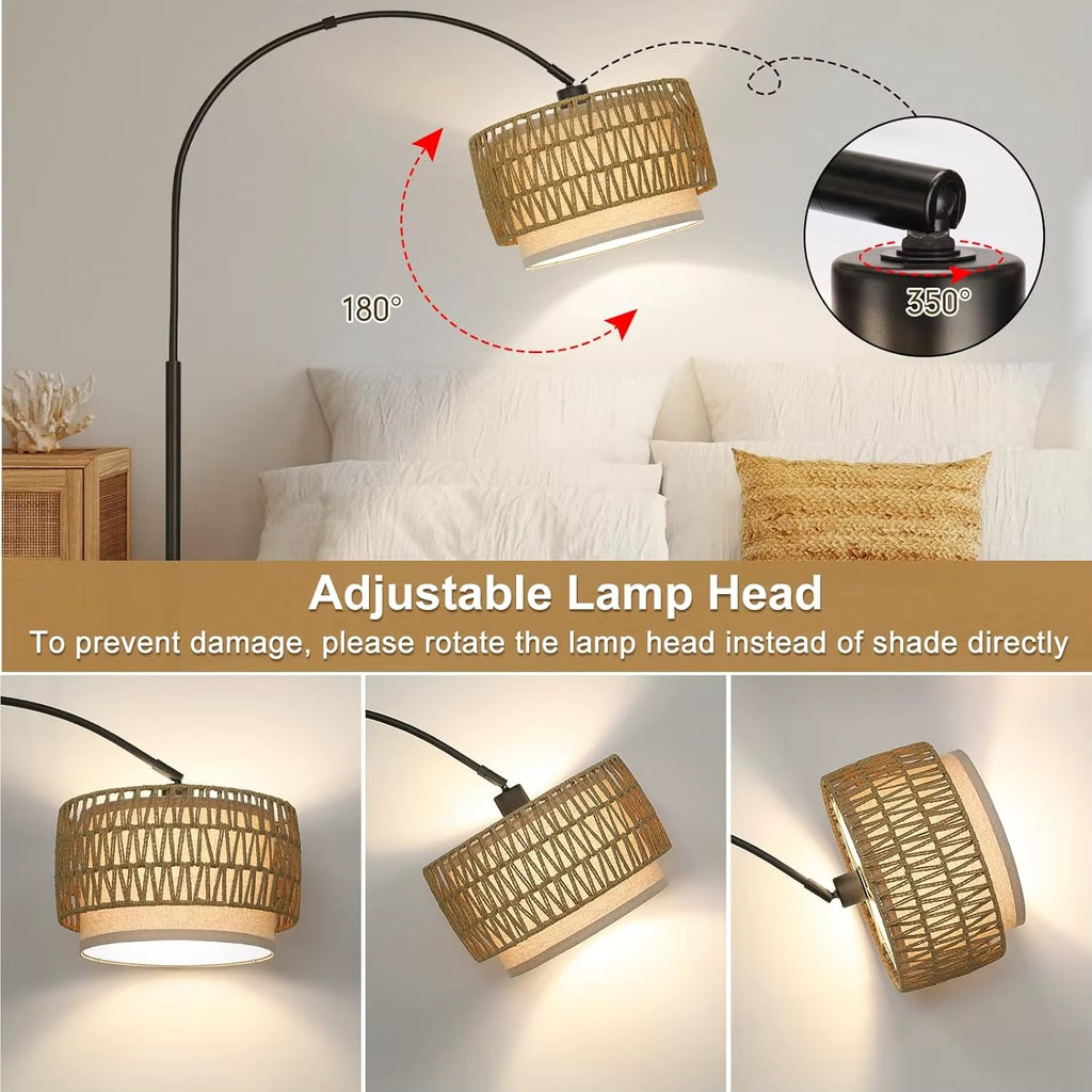 Adjustable Floor Lamp Fabric Rattan Tall Pole Farmhouse Living Room Style for Reading Bedroom Office Couch Foot Switch