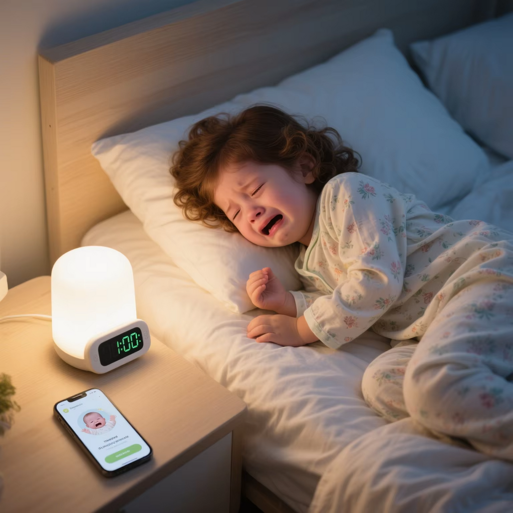 Smart Sleep Trainer Night Light – Auto-Dimming, Cry Detection, USB LED (App-Enabled)