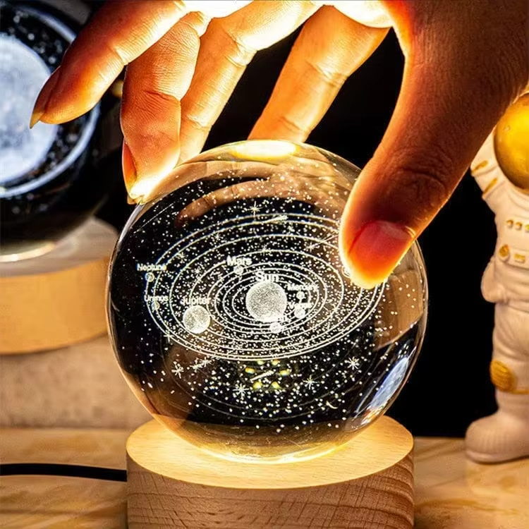 3D Solar System Crystal Ball Night Lamp – Glass Battery Operated