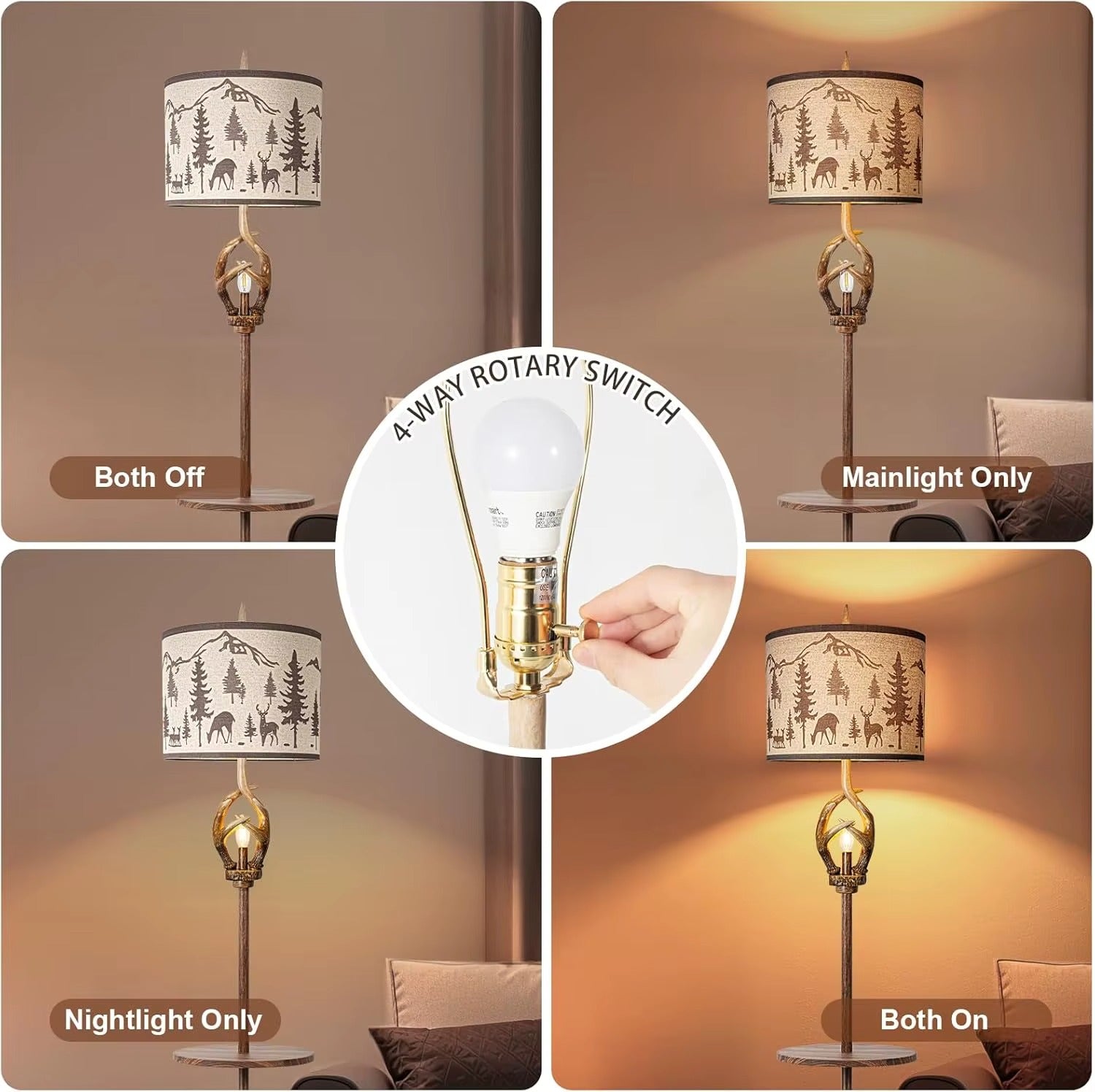 SIMIG Metal Tray Floor Lamp – Vintage Farmhouse Linen Shade (Bulb Included)