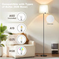 62" White Fabric Shade Floor Lamp 3 Color Temps E26 9W LED Bulb Standing Lamp Foot Switch for Living Room