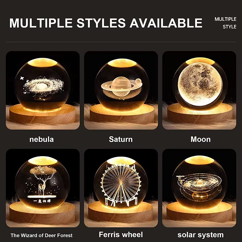 3D Solar System Crystal Ball Night Lamp – Glass Battery Operated