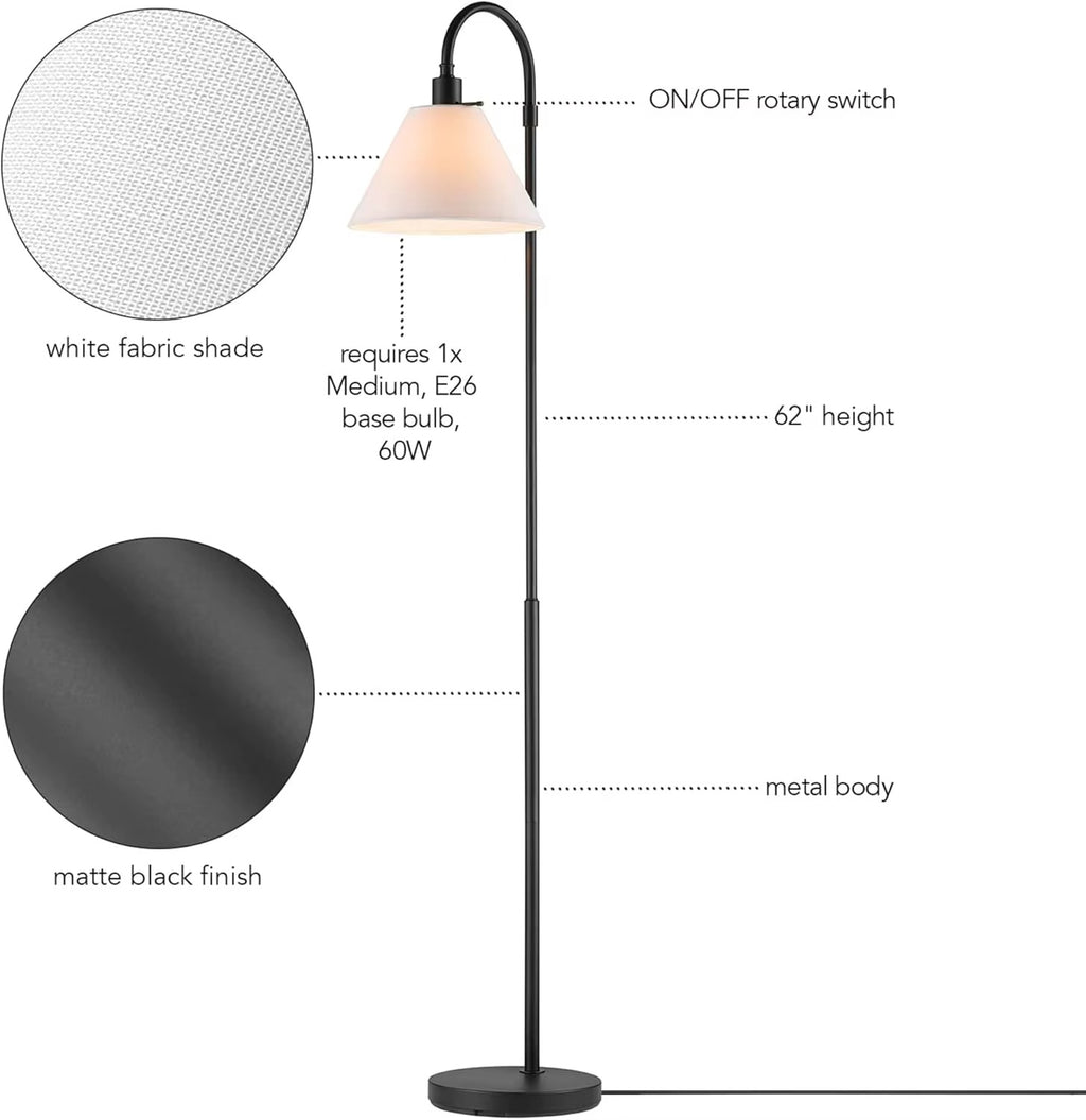 62" Floor Lamp – Rotary Switch, White Fabric Shade