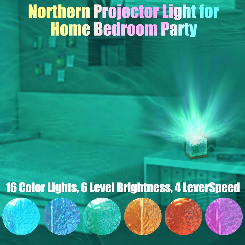 3D Ocean Wave Projector – USB LED Northern Aurora Night Light